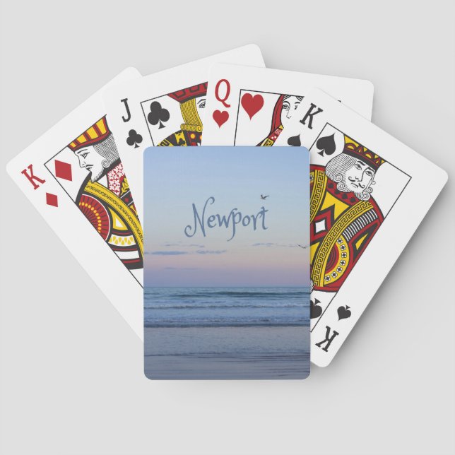 Newport Beach California Ocean Sunrise Blue Playing Cards (Back)