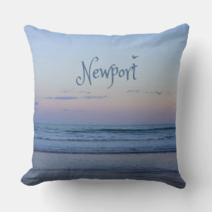 Newport Beach California Ocean Sunrise Blue Throw Pillow