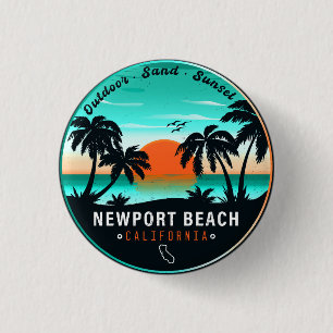 Newport Beach California Retro Sunset Souvenir 60s 1 Inch Round Button