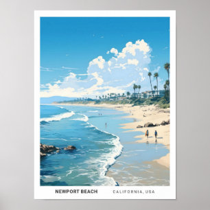 Newport Beach California USA Vintage Travel  Poster