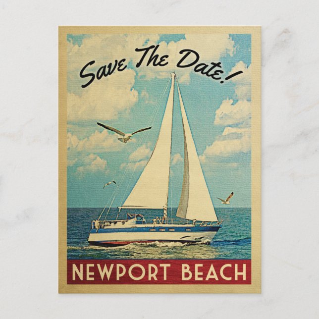 Newport Beach Save The Date Sailboat Nautical Announcement Postcard (Front)