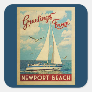 Newport Beach Stickers Sailboat Vintage California