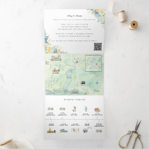 Newport Beach Watercolor Map Tri-Fold Invitation