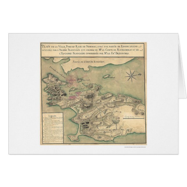 Newport, carte révolutionnaire 1780 de RI (Devant horizontal)