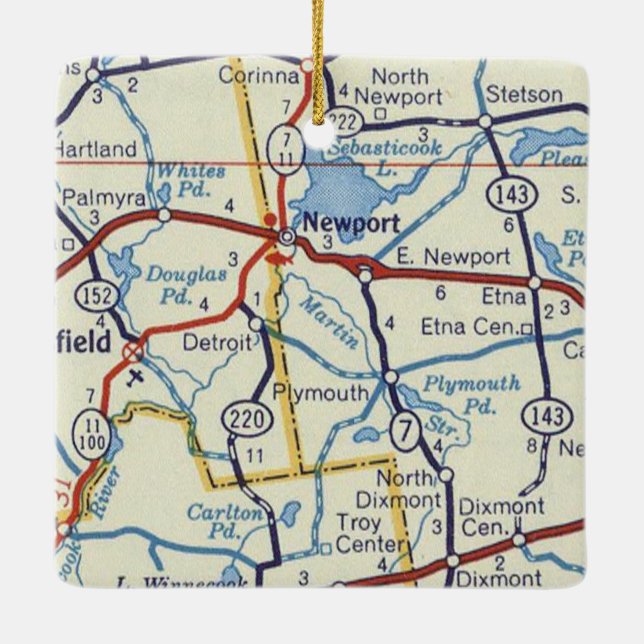 Newport Maine Vintage Map Ceramic Ornament (Back)