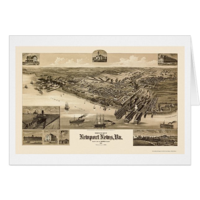 Newport News, VA Panoramic Map - 1891 (Front Horizontal)
