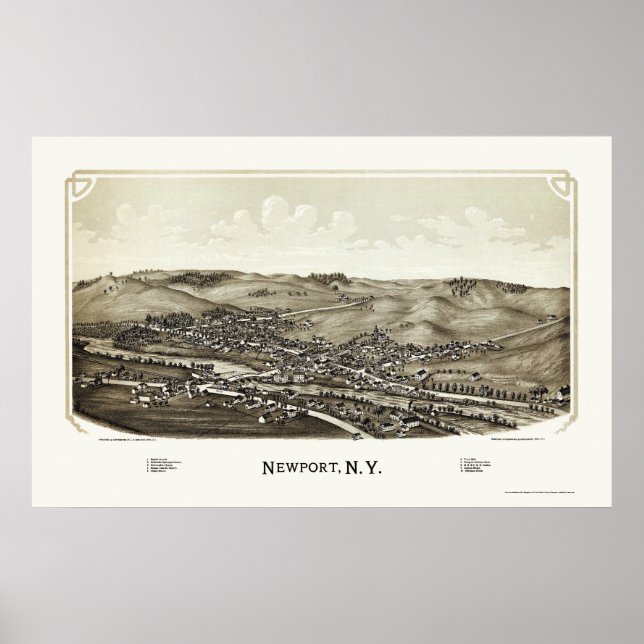 Newport, NY Panoramic Map - 1890 Poster (Front)