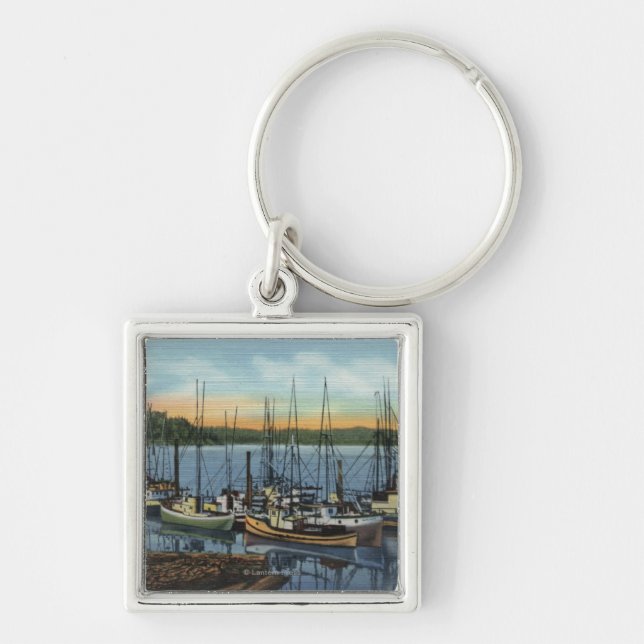 Newport, Oregon - Salmon Fishing Fleet in Yaquin Keychain (Front)