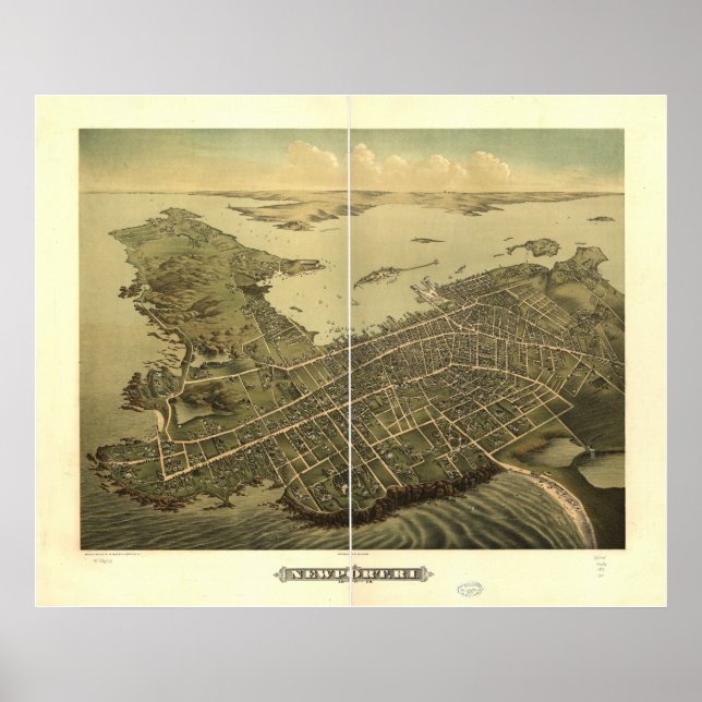 Newport Rhode Island 1878 Antique Panoramic Map Poster (Front)