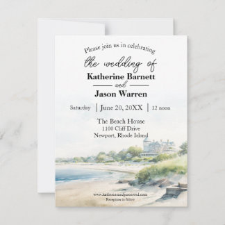 Newport Rhode Island Beach Watercolor Wedding Invitation