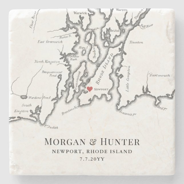 Newport Rhode Island Destination Wedding Favour Stone Coaster (Front)