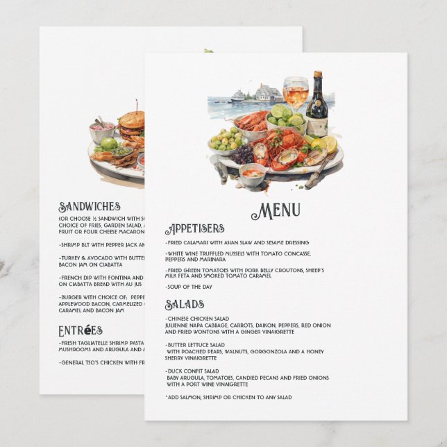 Newport, Rhode Island Destination Wedding Menu (Front/Back)