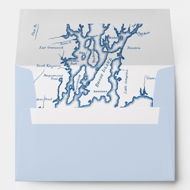 Newport Rhode Island Map Light Blue Wedding Envelope (Back (Bottom))