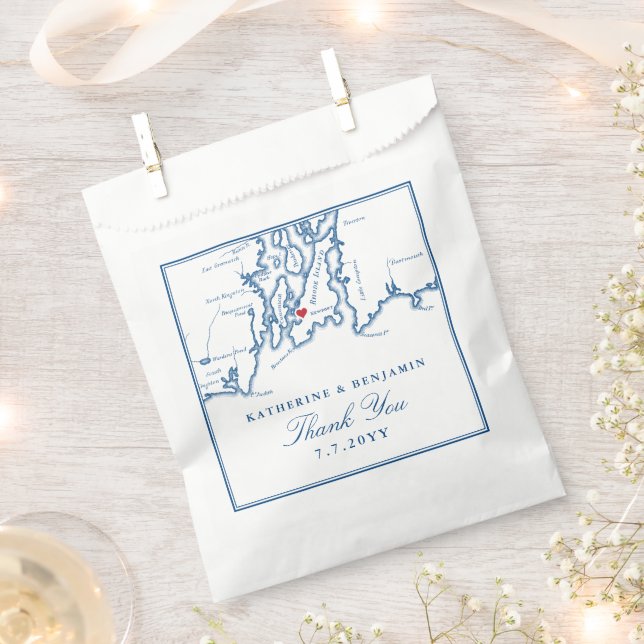 Newport Rhode Island Map Navy Script Wedding  Favour Bag (Clipped)