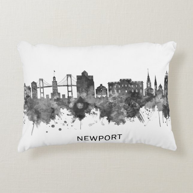 Newport Rhode Island Skyline BW Accent Pillow (Front)