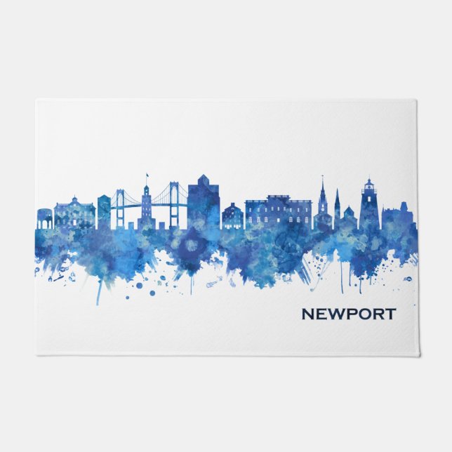 Newport Rhode Island USA Skyline Blue Doormat (Front)