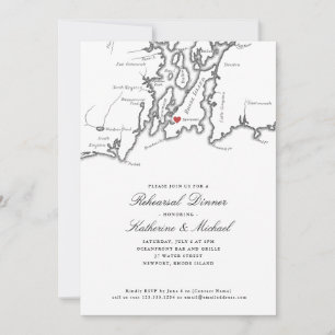 Newport RI Black White Wedding Rehearsal Dinner Invitation