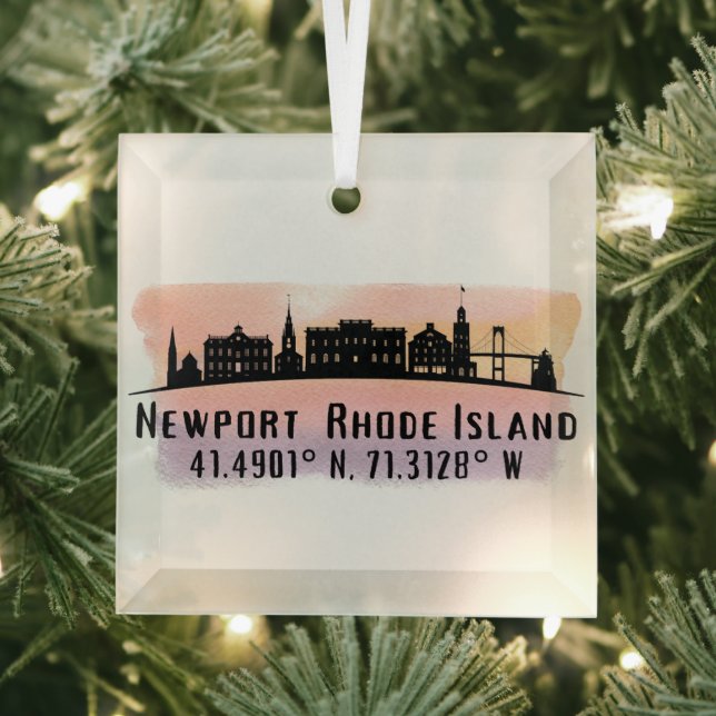 Newport RI City Skyline Glass Ornament (Insitu)