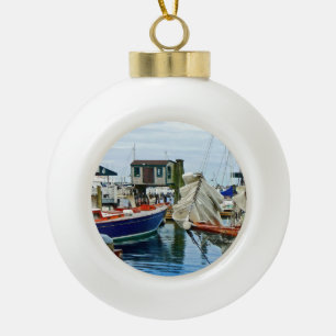Newport RI - Folded Sails Ceramic Ball Christmas Ornament