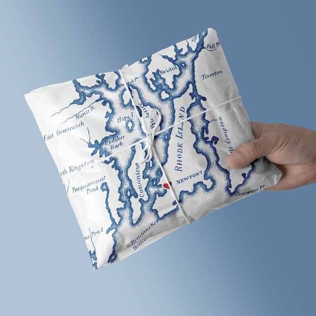 Newport RI Map Elegant Navy Blue  Tissue Paper (Newport RI Map Custom Tissue Paper Gift Wrap in elegant navy blue from Coastal Map Designs)