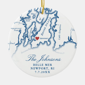 Newport RI Map Wedding Photo Christmas Ceramic Ornament