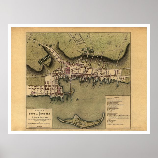 Newport, RI Town Map - 1777 Poster (Front)
