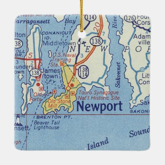 Newport RI Vintage Map Ceramic Ornament (Back)