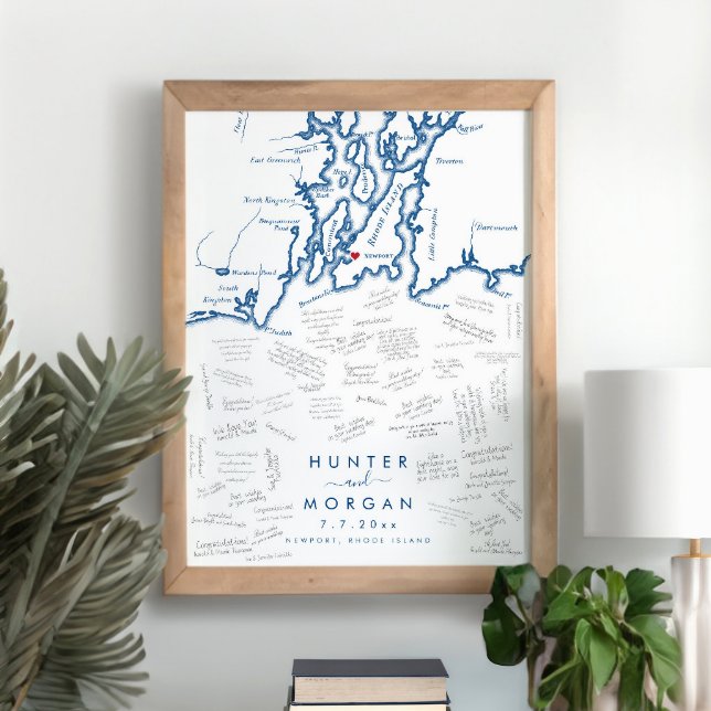Newport RI Wedding Modern Guest Book Poster (This Newport RI alternative guest book poster is perfect for a Narragansett Bay destination wedding)