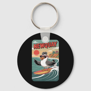 Newquay Beach Vibes, Fun Retro Sunset And Surfing Keychain