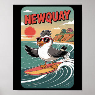 Newquay Beach Vibes, Fun Retro Sunset And Surfing Poster