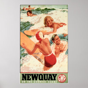 NEWQUAY English Cornish Coast GWR Railways Travel Poster