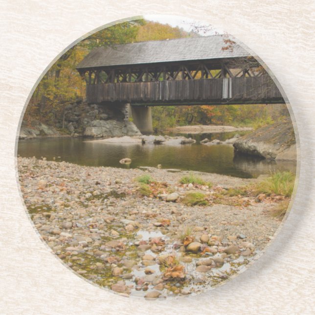 Newry Covered Bridge over river in autumn Coaster (Front)
