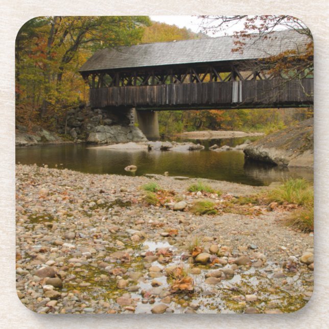 Newry Covered Bridge over river in autumn Coaster (Front)