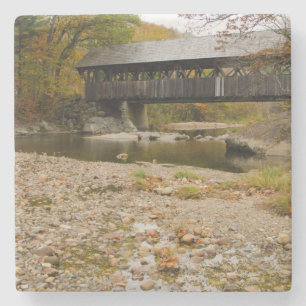 Newry Covered Bridge over river in autumn Stone Coaster