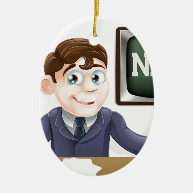 News anchor man ceramic ornament (Front)