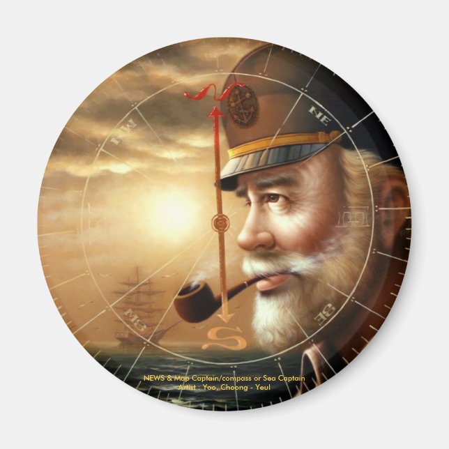 NEWS & Map Capitaine/compas ou Sea Captain Magnet (Devant)