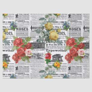 News paper and vintage floral tiled tissue paper