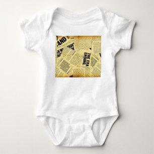 News paper text with old paper baby bodysuit