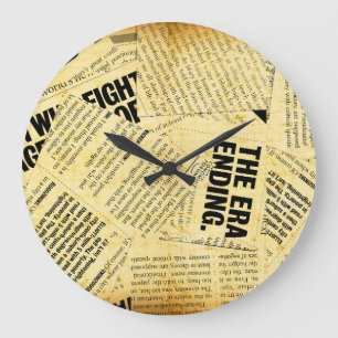 News paper text with old paper large clock