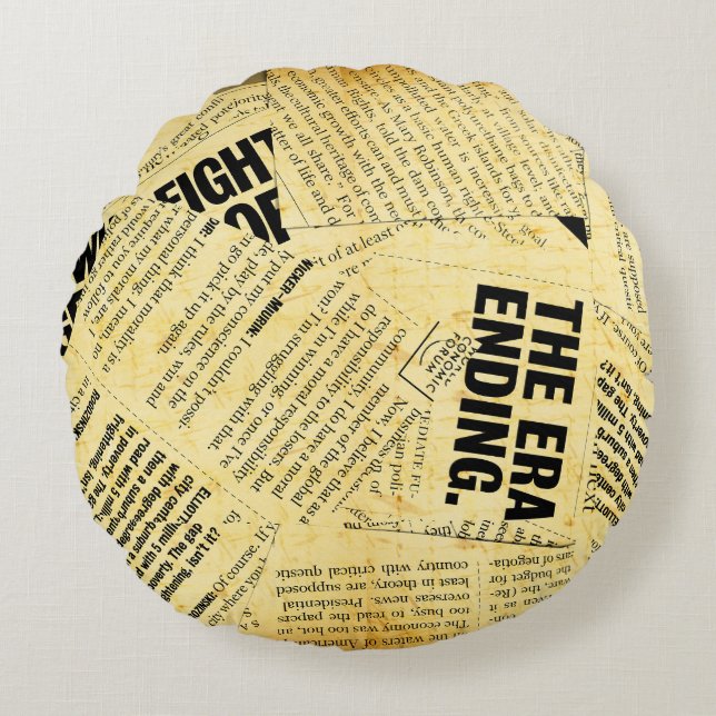 News paper text with old paper round pillow (Front)