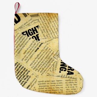 News paper text with old paper small christmas stocking