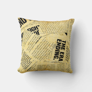 News paper text with old paper throw pillow