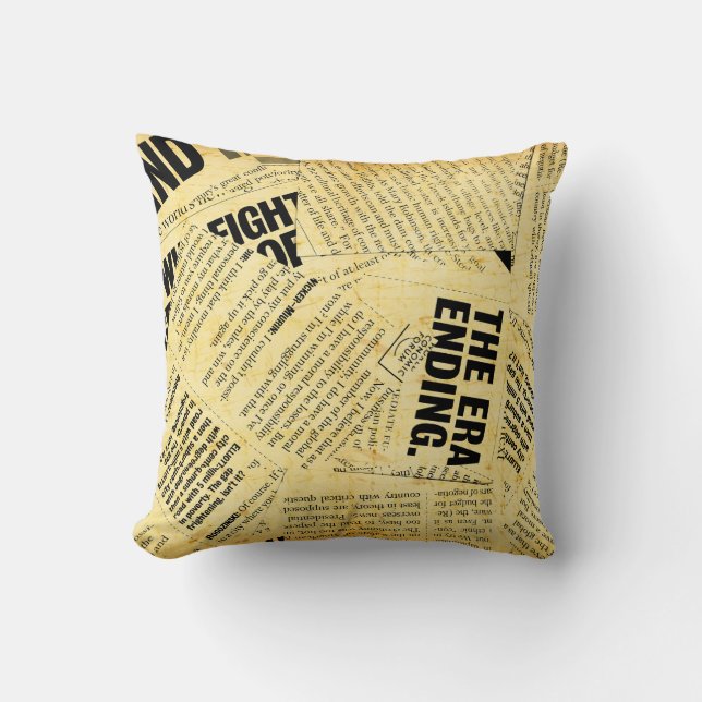 News paper text with old paper throw pillow (Front)