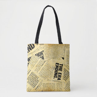 News paper text with old paper tote bag
