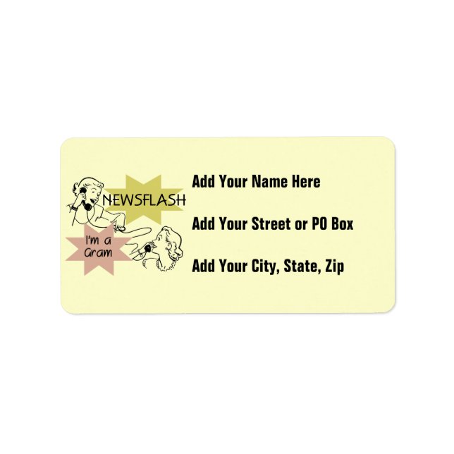 Newsflash I'm a Gram T-shirts and Gifts Label (Front)