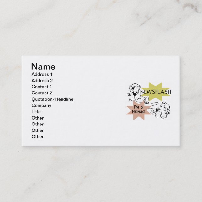 Newsflash I'm a Nonna Tshirts and Gifts Business Card (Front)