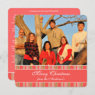 Newsletter on Back Coral Stripe Christmas Card