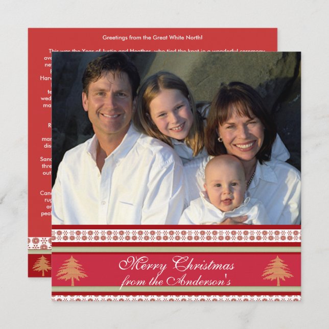 Newsletter on Back Red Damask Christmas Card (Front/Back)