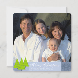 Newsletter on Back Retro Blue Lime Christmas Card