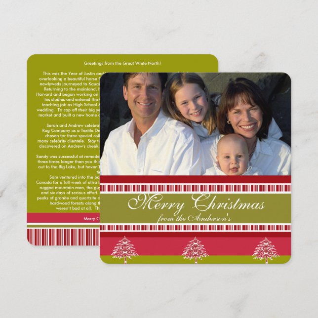 Newsletter Red Stripe Pattern Tree Christmas Invitation (Front/Back)